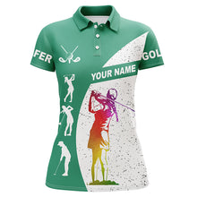 Load image into Gallery viewer, Green and white golf shirt custom name golf polo shirts women&#39;s, best golf gifts NQS5685