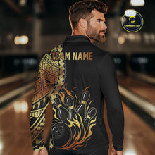 Load image into Gallery viewer, Custom Black And Gold Flame tribal pattern Bowling Team Polo, 1/4 Zip Shirts For Men, Bowling Jerseys NQS10093