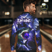 Load image into Gallery viewer, Purple Lightning thunder Shark Bowling Shirts for Men Custom Team Shark Bowling League Jersey NQS10418