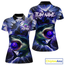 Load image into Gallery viewer, Purple Lightning thunder Shark Bowling Shirts for Women Custom Team Shark Bowling League Jersey NQS10418