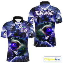 Load image into Gallery viewer, Purple Lightning thunder Shark Bowling Shirts for Men Custom Team Shark Bowling League Jersey NQS10418