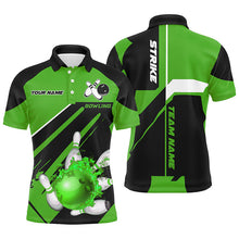 Load image into Gallery viewer, Black and Green Bowling polo, quarter zip shirt for men Custom Flame bowling ball pins uniform shirt NQS8673