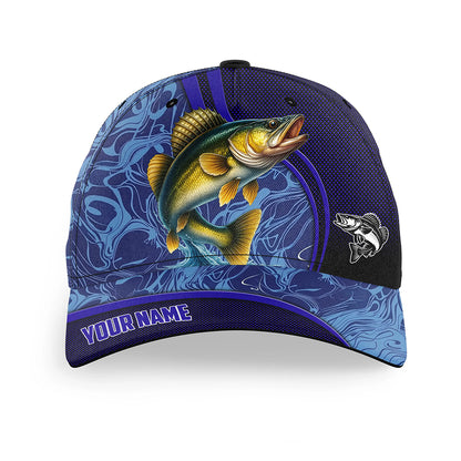 Walleye fishing blue camo Custom fishing hat Unisex Fishing Baseball freshwater Angler fishing cap NQS11023