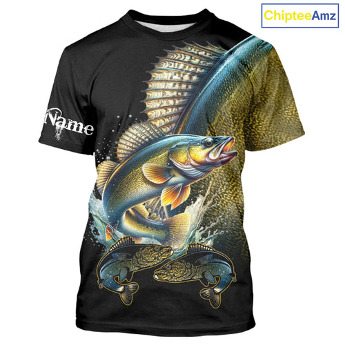 Walleye fishing yellow scales Custom walleye fishing shirts tournament fishing jerseys NQS11031
