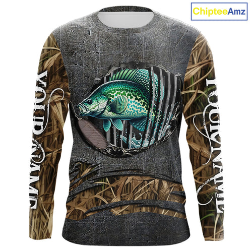 Crappie fishing camo metal grunge pattern Custom Crappie fishing shirts tournament fishing jerseys NQS11032