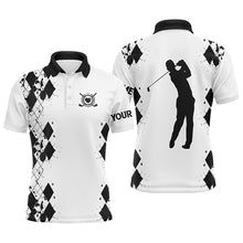 Load image into Gallery viewer, Mens golf polos shirts custom name white golf shirt, golfing gifts | Black NQS4508