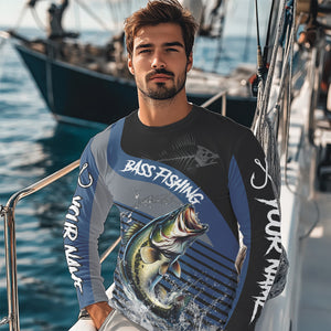 Largemouth Bass fishing Custom UV protection fishing long sleeve shirt, Bass Fishing jerseys | Blue NQS9351