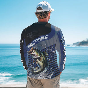 Largemouth Bass fishing Custom UV protection fishing long sleeve shirt, Bass Fishing jerseys | Blue NQS9351
