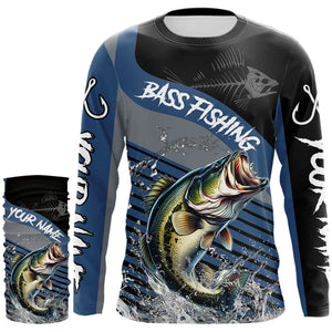Largemouth Bass fishing Custom UV protection fishing long sleeve shirt, Bass Fishing jerseys | Blue NQS9351
