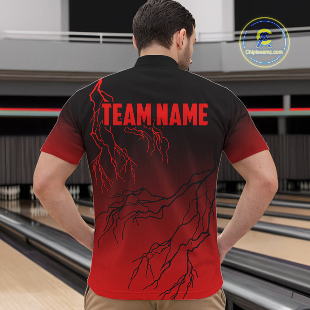 Black and Red gradient Lightning thunder storm Bowling shirts for Men Custom Bowling Team Jerseys NQS9353