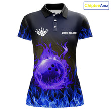 Load image into Gallery viewer, Black and Blue Flame Lightning Thunder Bowling Jersey for Women custom Bowling Team League Shirts NQS11425