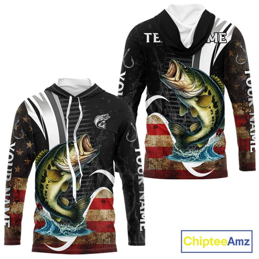 Personalized professional bass fishing shirts vintage American Flag patriotic bass fishing jerseys NQS11426