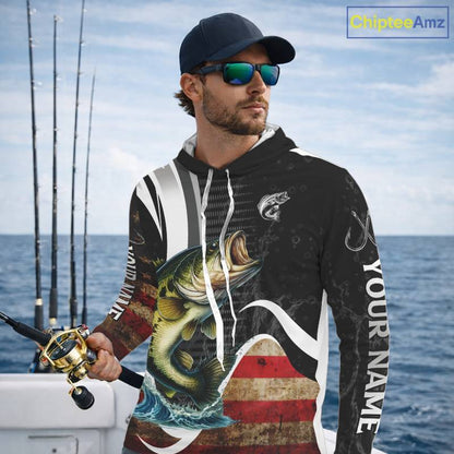 Personalized professional bass fishing shirts vintage American Flag patriotic bass fishing jerseys NQS11426