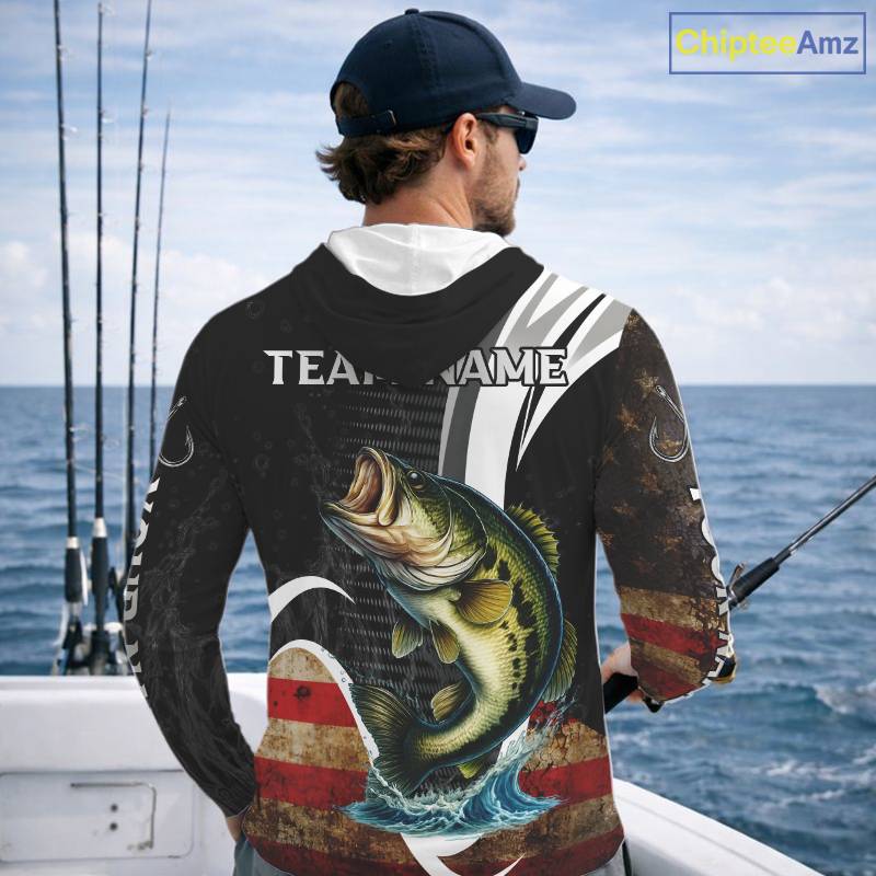 Personalized professional bass fishing shirts vintage American Flag patriotic bass fishing jerseys NQS11426