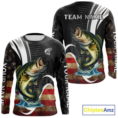 Personalized professional bass fishing shirts vintage American Flag patriotic bass fishing jerseys NQS11426