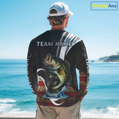 Personalized professional bass fishing shirts vintage American Flag patriotic bass fishing jerseys NQS11426