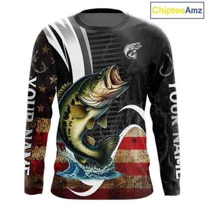Personalized professional bass fishing shirts vintage American Flag patriotic bass fishing jerseys NQS11426