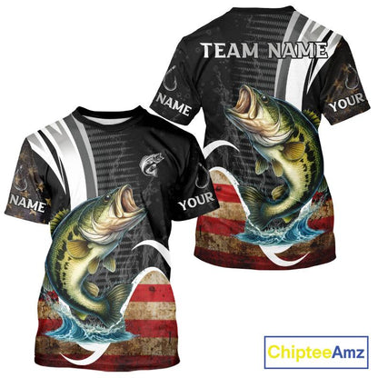 Personalized professional bass fishing shirts vintage American Flag patriotic bass fishing jerseys NQS11426