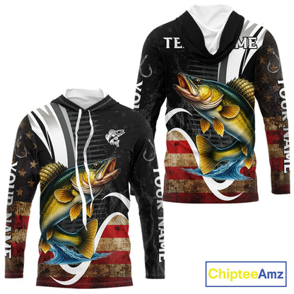 Personalized professional walleye fishing shirts American Flag patriotic walleye fishing jerseys NQS11427