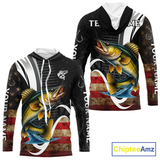Personalized professional walleye fishing shirts American Flag patriotic walleye fishing jerseys NQS11427
