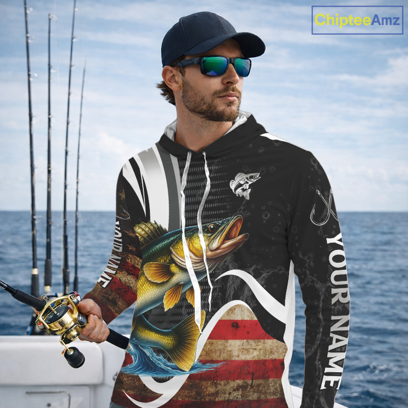 Personalized professional walleye fishing shirts American Flag patriotic walleye fishing jerseys NQS11427