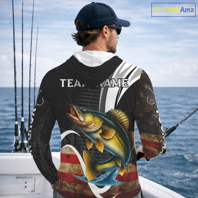Personalized professional walleye fishing shirts American Flag patriotic walleye fishing jerseys NQS11427