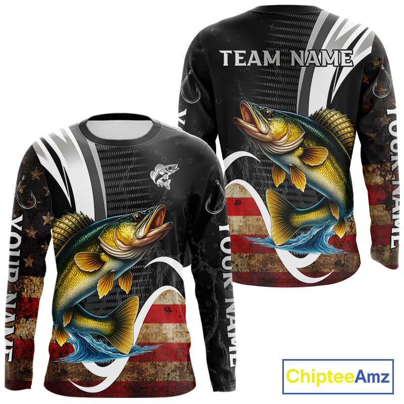 Personalized professional walleye fishing shirts American Flag patriotic walleye fishing jerseys NQS11427