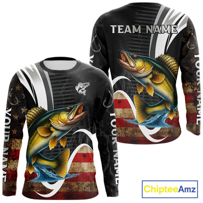 Personalized professional walleye fishing shirts American Flag patriotic walleye fishing jerseys NQS11427