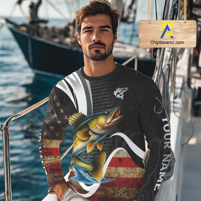 Personalized professional walleye fishing shirts American Flag patriotic walleye fishing jerseys NQS11427