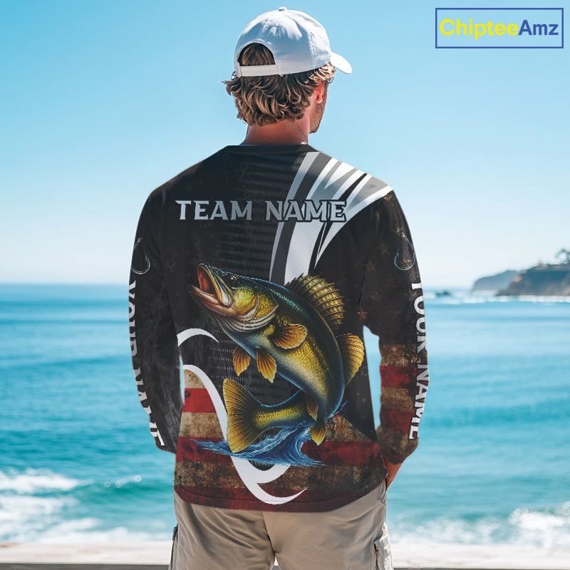 Personalized professional walleye fishing shirts American Flag patriotic walleye fishing jerseys NQS11427