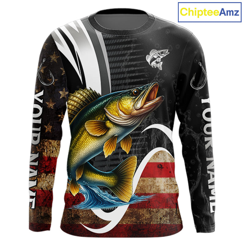 Personalized professional walleye fishing shirts American Flag patriotic walleye fishing jerseys NQS11427
