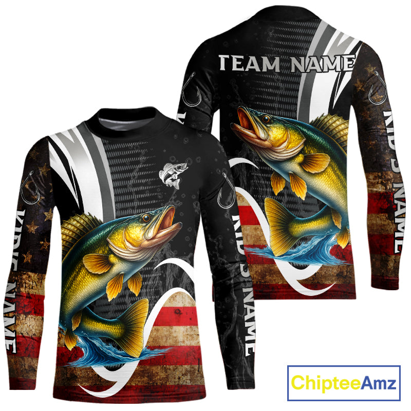 Personalized professional walleye fishing shirts American Flag patriotic walleye fishing jerseys NQS11427