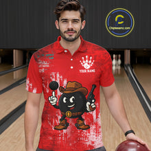 Load image into Gallery viewer, Custom Funny Cowboy Gunster Bowling Polo, 1/4 zip Shirts For Men, Bowling Team League Jerseys | Red NQS11625