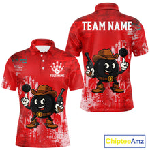 Load image into Gallery viewer, Custom Funny Cowboy Gunster Bowling Polo, 1/4 zip Shirts For Men, Bowling Team League Jerseys | Red NQS11625