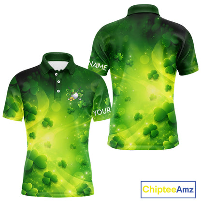 Green clover pattern St Patrick's Day Mens Golf Polo Shirts Custom Shamrock Golf outfit For Men NQS11628