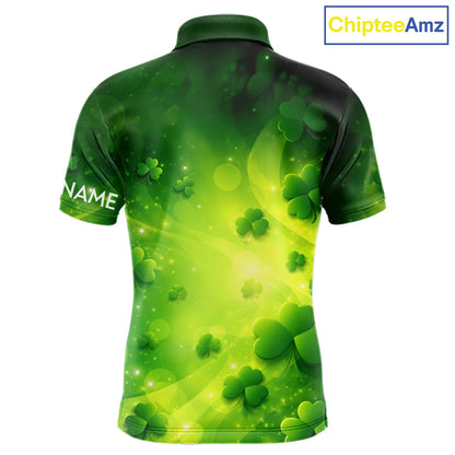 Green clover pattern St Patrick's Day Mens Golf Polo Shirts Custom Shamrock Golf outfit For Men NQS11628