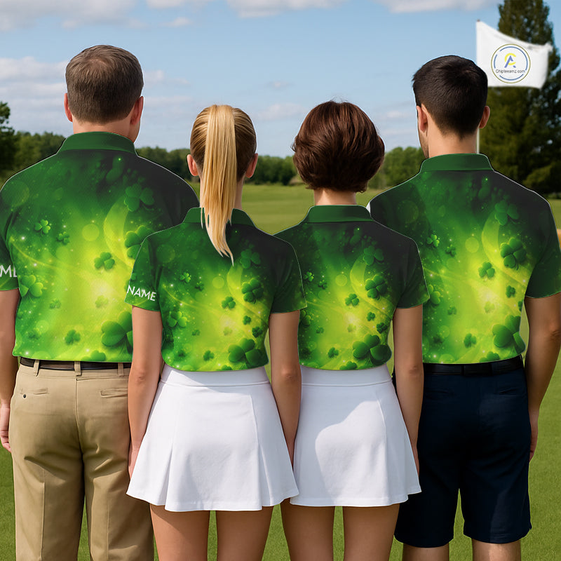 Green clover pattern St Patrick's Day Mens Golf Polo Shirts Custom Shamrock Golf outfit For Men NQS11628