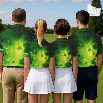 Green clover pattern St Patrick's Day Mens Golf Polo Shirts Custom Shamrock Golf outfit For Men NQS11628
