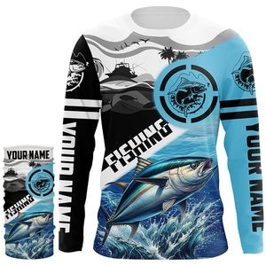 Tuna Fishing blue saltwater custom UV protection fishing apparel, Tuna tournament fishing jerseys NQS1421