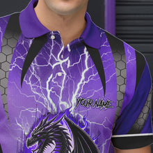 Load image into Gallery viewer, Black and Purple Thunder Lightning Dragon Bowling Team Shirts For Men Custom Bowling Uniform NQS9662