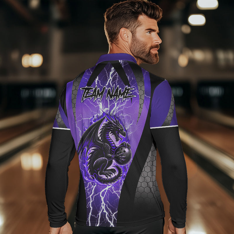 Black and Purple Thunder Lightning Dragon Bowling Team Shirts For Men Custom Bowling Uniform NQS9662