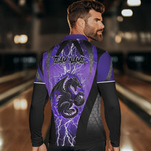 Load image into Gallery viewer, Black and Purple Thunder Lightning Dragon Bowling Team Shirts For Men Custom Bowling Uniform NQS9662