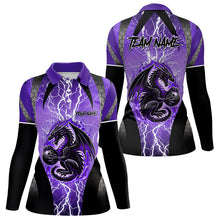 Load image into Gallery viewer, Black and Purple Thunder Lightning Dragon Bowling Team Shirts For Women Custom Bowling Uniform NQS9662