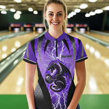 Load image into Gallery viewer, Black and Purple Thunder Lightning Dragon Bowling Team Shirts For Women Custom Bowling Uniform NQS9662