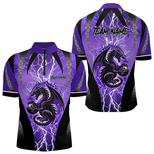 Black and Purple Thunder Lightning Dragon Bowling Team Shirts For Men Custom Bowling Uniform NQS9662
