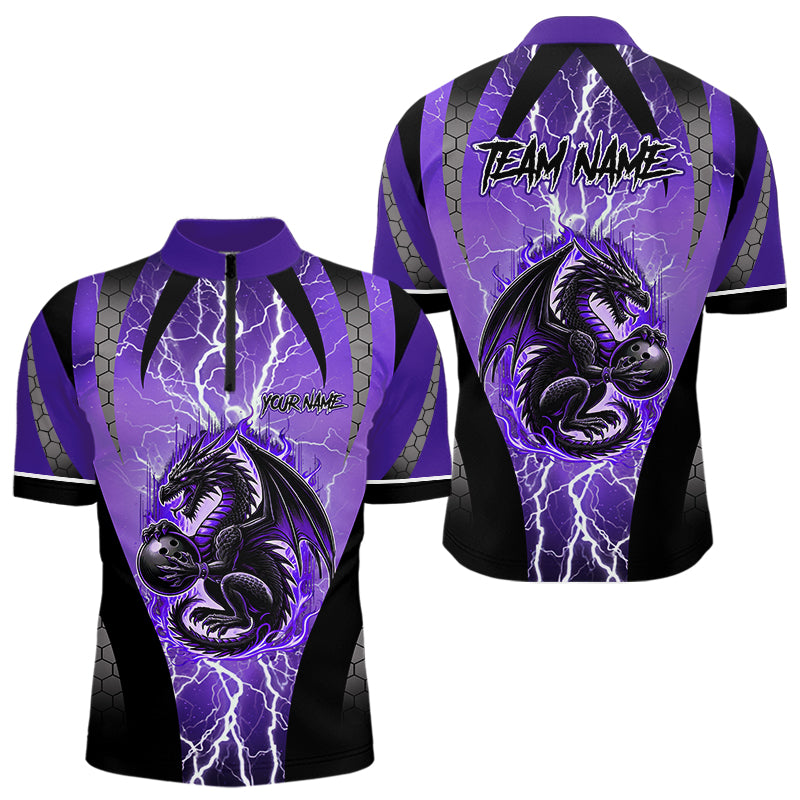 Black and Purple Thunder Lightning Dragon Bowling Team Shirts For Men Custom Bowling Uniform NQS9662