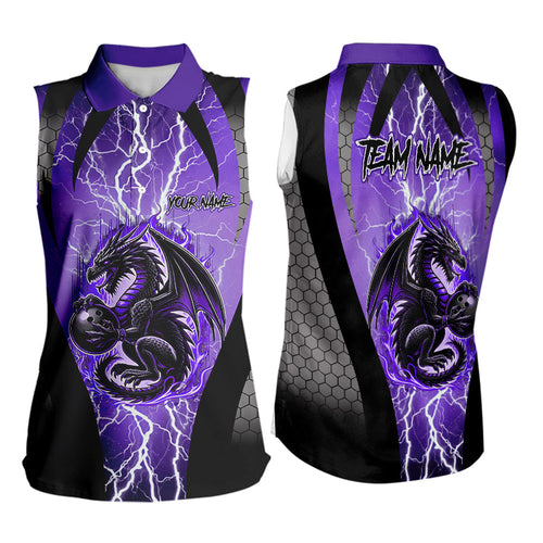 Black and Purple Thunder Lightning Dragon Women Bowling Sleeveless Polo Shirt Custom Bowling Uniform NQS9662