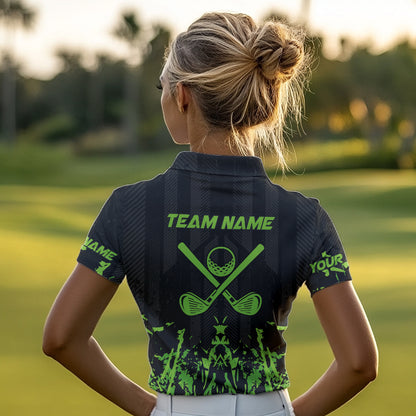 Black and Green Camo Golf polo shirts for Women custom team golf outfit ladies, personalized golf gift NQS9664