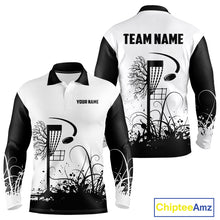 Load image into Gallery viewer, Black and White Disc Golf basket Disc golf polo shirts For men Custom team disc golf outfit NQS9946