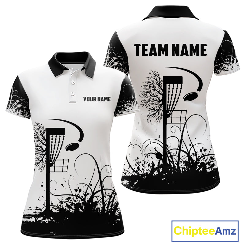Black and White Disc Golf basket Disc golf polo shirts for women Custom team disc golf outfit NQS9946